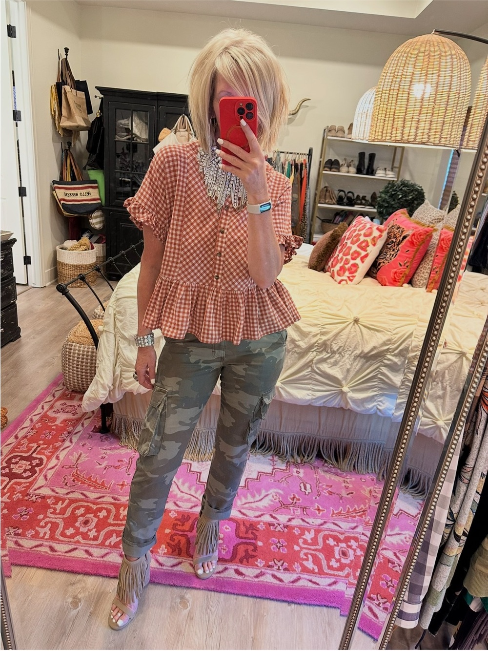 By Together Rust Gingham Peplum Blouse
